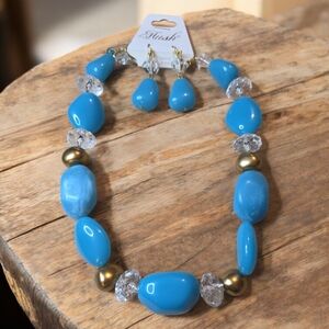 Blue and Gold Beaded Necklace Set